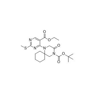 1-(5-(乙氧基羰基)-2-(甲硫基)嘧啶-4-基)-3-氧代-1,4-二氮杂螺[5.5]十一烷-4-羧酸叔丁酯结构式