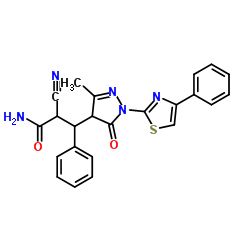 2-Cyano-3-[3-methyl-5-oxo-1-(4-phenyl-1,3-thiazol-2-yl)-4,5-dihydro-1H-pyrazol-4-yl]-3-phenylpropanamide Structure