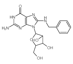 6H-Purin-6-one, 2-amino-9-beta-D-arabinofuranosyl- 1, 9-dihydro-8-[(phenylmethyl)amino]- structure