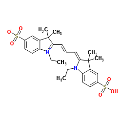 1-乙基-2-((3-(1-乙基-3,3-二甲基-5-磺基吲哚啉-2-亚基)丙-1-烯-1-基)-3,3-二甲基-3H-吲哚-1-鎓-5-磺酸盐结构式