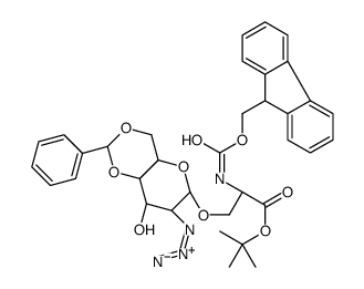 O-(2-Azido-4,6-O-benzylidene-2-deoxy-alpha-D-galactopyranosyl)-N-Fmoc-L-serine tert-Butyl Ester Structure