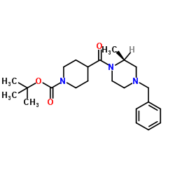 2-Methyl-2-propanyl 4-{[(2S)-4-benzyl-2-methyl-1-piperazinyl]carbonyl}-1-piperidinecarboxylate结构式