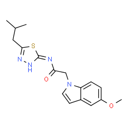 2-(5-methoxy-1H-indol-1-yl)-N-[(2E)-5-(2-methylpropyl)-1,3,4-thiadiazol-2(3H)-ylidene]acetamide结构式