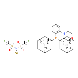 {4-[2-Di(1-adamantyl)phosphino]phenylmorpholine}gold(I) bis(trifluoromethanesulfonyl)imide Structure