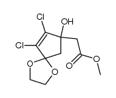 (+/-)-4-Hydroxy-4-methoxycarbonylmethyl-2,3-dichloro-1,1-ethylenedioxy-2-cyclopentene Structure