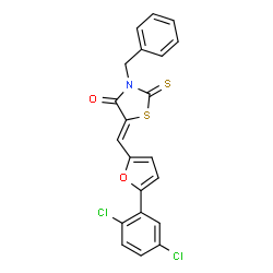 3-benzyl-5-{[5-(2,5-dichlorophenyl)-2-furyl]methylene}-2-thioxo-1,3-thiazolidin-4-one structure