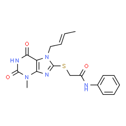 (E)-2-((7-(but-2-en-1-yl)-3-methyl-2,6-dioxo-2,3,6,7-tetrahydro-1H-purin-8-yl)thio)-N-phenylacetamide结构式