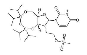 2'-deoxy-2'-α-C-(2-methylsulfonyloxyethyl)-3',5'-O-(1,1,3,3-tetraisopropyldisiloxy)uridine结构式