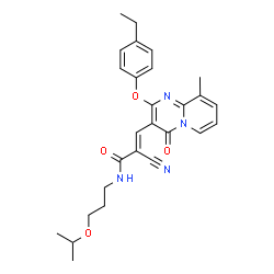 (2E)-2-cyano-3-[2-(4-ethylphenoxy)-9-methyl-4-oxo-4H-pyrido[1,2-a]pyrimidin-3-yl]-N-[3-(propan-2-yloxy)propyl]prop-2-enamide structure