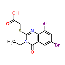 (6,8-DIBROMO-3-ETHYL-4-OXO-3,4-DIHYDRO-QUINAZOLIN-2-YLSULFANYL)-ACETIC ACID结构式