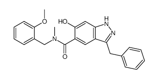 5-[N-(2-methoxybenzyl)-N-methylaminocarbonyl]-3-benzyl-6-hydroxy-1H-indazole结构式
