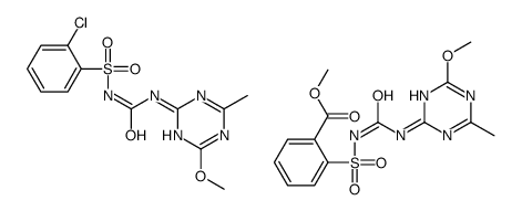 1-(2-chlorophenyl)sulfonyl-3-(4-methoxy-6-methyl-1,3,5-triazin-2-yl)urea,methyl 2-[(4-methoxy-6-methyl-1,3,5-triazin-2-yl)carbamoylsulfamoyl]benzoate结构式
