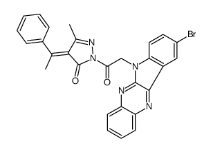 2-[2-(9-bromoindolo[3,2-b]quinoxalin-6-yl)acetyl]-5-methyl-4-(1-phenylethylidene)pyrazol-3-one结构式