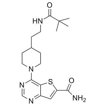 4-(4-{2-[(2,2-Dimethylpropanoyl)amino]ethyl}piperidin-1-Yl)thieno[3,2-D]pyrimidine-6-Carboxamide结构式