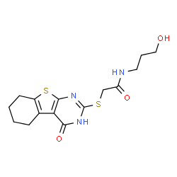 N-(3-hydroxypropyl)-2-((4-oxo-3,4,5,6,7,8-hexahydrobenzo[4,5]thieno[2,3-d]pyrimidin-2-yl)thio)acetamide结构式