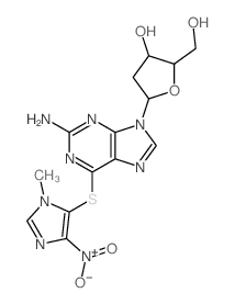 9H-Purin-2-amine, 9-(2-deoxy-.alpha.-D-erythro-pentofuranosyl)-6-[(1-methyl-4-nitro- 1H-imidazol-5-yl)thio]-结构式