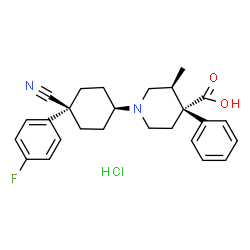 ()-[1-(cis),3α,4β]-1-[4-cyano-4-(4-fluorophenyl)cyclohexyl]-3-methyl-4-phenylpiperidine-4-carboxylic acid monohydrochloride结构式