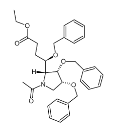 (2R,3S,4R)-1-acetyl-3,4-dibenzyloxy-2-((1R)-1-benzyloxy-3-ethoxycarbonylpropyl)pyrrolidine Structure