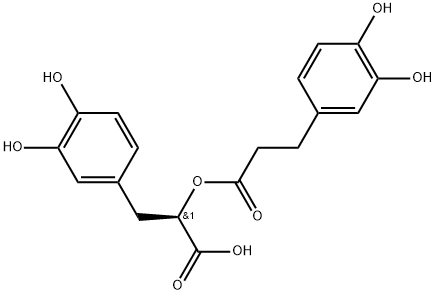 (2R)-3-(3,4-dihydroxyphenyl)-2-((3-(3,4-dihydroxyphenyl)propanoyl)oxy)propanoic acid structure