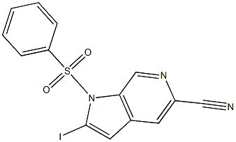 1-(Phenylsulfonyl)-5-cyano-2-iodo-6-azaindole结构式