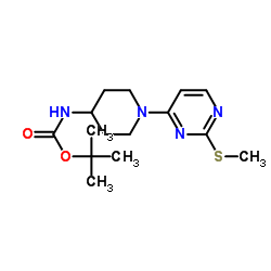 2-Methyl-2-propanyl {1-[2-(methylsulfanyl)-4-pyrimidinyl]-4-piperidinyl}carbamate结构式