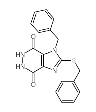 9-benzyl-8-benzylsulfanyl-3,4,7,9-tetrazabicyclo[4.3.0]nona-7,10-diene-2,5-dione Structure