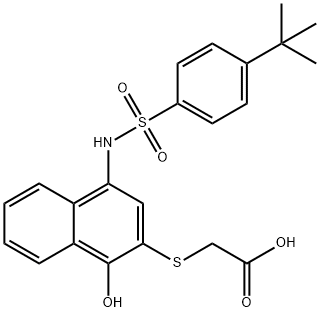 2-((4-((4-(tert-Butyl)phenyl)sulfonamido)-1-hydroxynaphthalen-2-yl)thio)acetic acid Structure