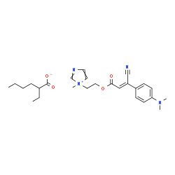 1-[2-[[beta-cyano-4-(dimethylamino)cinnamoyl]oxy]ethyl]-1-methyl-1H-imidazolium 2-ethylhexanoate structure