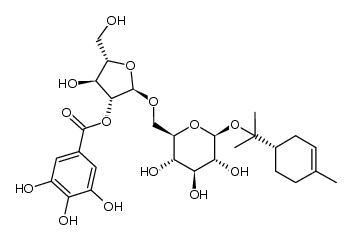 (S)-α-terpinyl [α-L-(2-O-galloyl)arabinofuranosyl]-(1->6)-β-D-glucopyranoside Structure