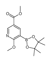 methyl 6-methoxy-5-(4,4,5,5-tetramethyl-1,3,2-dioxaborolan-2-yl)pyridine-3-carboxylate结构式