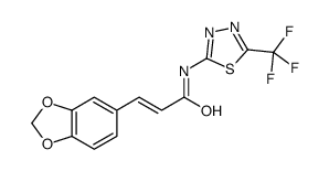 3-(1,3-benzodioxol-5-yl)-N-[5-(trifluoromethyl)-1,3,4-thiadiazol-2-yl]prop-2-enamide结构式