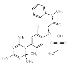 2-[2-chloro-4-(4,6-diamino-2,2-dimethyl-1,3,5-triazin-1-yl)phenoxy]-N-methyl-N-phenyl-acetamide; ethanesulfonic acid结构式