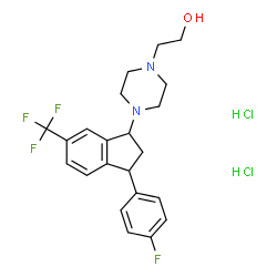 trans-4-[3-(4-fluorophenyl)-2,3-dihydro-6-(trifluoromethyl)-1H-inden-1-yl]piperazine-1-ethanol dihydrochloride结构式