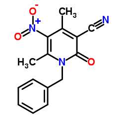 1-Benzyl-4,6-dimethyl-5-nitro-2-oxo-1,2-dihydro-3-pyridinecarbonitrile结构式
