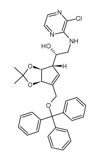 (S)-2-(3-chloropyrazin-2-ylamino)-1-((3aS,4S,6aR)-2,2-dimethyl-6-(trityloxymethyl)-4,6a-dihydro-3aH-cyclopenta[d][1,3]dioxol-4-yl)ethanol结构式