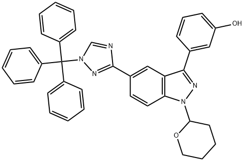 3-(1-(tetrahydro-2H-pyran-2-yl)-5-(1-trityl-1H-1,2,4-triazol-3-yl)-1H-indazol-3-yl)phenol结构式