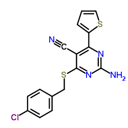 2-Amino-4-[(4-chlorobenzyl)sulfanyl]-6-(2-thienyl)-5-pyrimidinecarbonitrile Structure