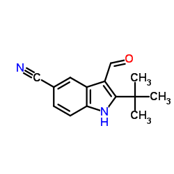 3-Formyl-2-(2-methyl-2-propanyl)-1H-indole-5-carbonitrile Structure