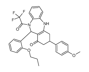 9-(4-methoxyphenyl)-6-(2-propoxyphenyl)-5-(2,2,2-trifluoroacetyl)-8,9,10,11-tetrahydro-6H-benzo[b][1,4]benzodiazepin-7-one结构式