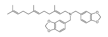(2E,6E)-N,N-bis(1,3-benzodioxol-5-ylmethyl)-3,7,11-trimethyldodeca-2,6,10-trien-1-amine结构式