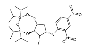 (+/-)-(6aα,8β,9β,9aβ)-8-[(2,4-dinitrophenyl)amino]-9-fluorohexahydro-2,2,4,4-tetrakis(1-methylethyl)cyclopenta[f]-1,3,5,2,4-trioxadisilocin结构式