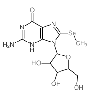 2-amino-9-[3,4-dihydroxy-5-(hydroxymethyl)oxolan-2-yl]-8-methylselanyl-3H-purin-6-one结构式