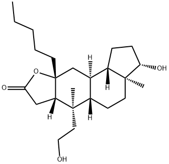 2,6beta,17beta-Trihydroxy-6alpha-pentyl-2,3-seco-5alpha-androstan-3-oi c acid gamma-lactone结构式