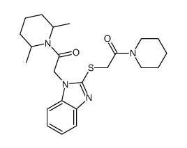 Piperidine, 2,6-dimethyl-1-[[2-[[2-oxo-2-(1-piperidinyl)ethyl]thio]-1H-benzimidazol-1-yl]acetyl]- (9CI)结构式