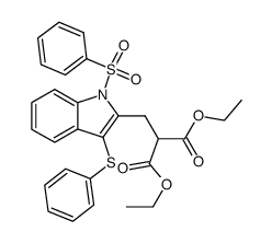 diethyl 2-((1-(phenylsulfonyl)-3-(phenylthio)-1H-indol-2-yl)methyl)malonate Structure