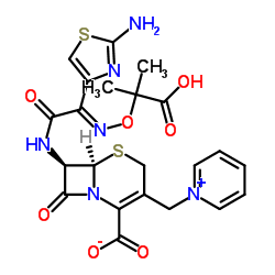 1-[[(6R,7R)-7-[[(2E)-(2-Amino-4-thiazolyl)[(1-carboxy-1-methylethoxy)imino]acetyl]amino]-2-carboxy-8-oxo-5-thia-1-azabicyclo[4.2.0]oct-2-en-3-yl]methyl]-pyridinium inner salt picture