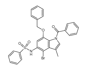5-amino-1-benzoyl-7-(benzyloxy)-4-bromo-3-methyl-N5-(phenylsulfonyl)indole结构式