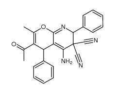 5-Amino-3-acetyl-4,7-diphenyl-2-methyl-6,7-dihydro-4H-pyrano[2,3-b]pyridine-6,6-dicarbonitrile结构式