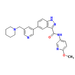 N-(6-Methoxy-3-pyridinyl)-5-[5-(1-piperidinylmethyl)-3-pyridinyl]-1H-indazole-3-carboxamide结构式