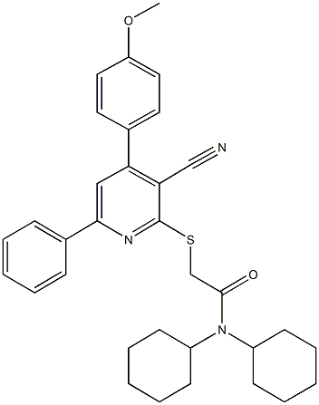 2-((3-Cyano-4-(4-methoxyphenyl)-6-phenylpyridin-2-yl)thio)-N,N-dicyclohexylacetamide structure